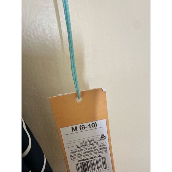 Kona Sol Blue and White Stripe Deep Plunge One Piece Swimsuit Size Medium - Picture 3 of 5